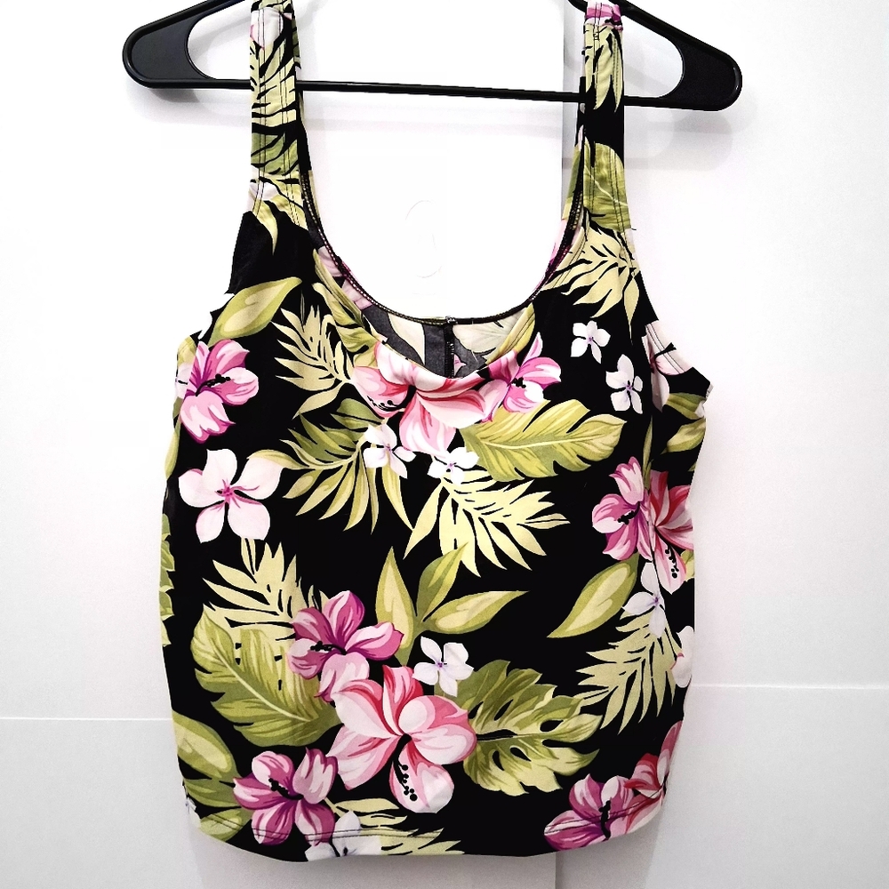CATALINA Pink Hibiscus Palms One Piece Swimsuit Tankini Top Size 2X